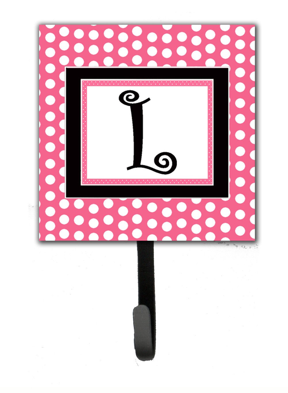 Letter L Initial Monogram - Pink Black Polka Dots Leash Holder or Key Hook by Caroline&#39;s Treasures