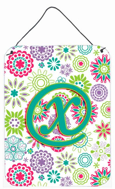 Letter X Flowers Pink Teal Green Initial Wall or Door Hanging Prints CJ2011-XDS1216 by Caroline&#39;s Treasures