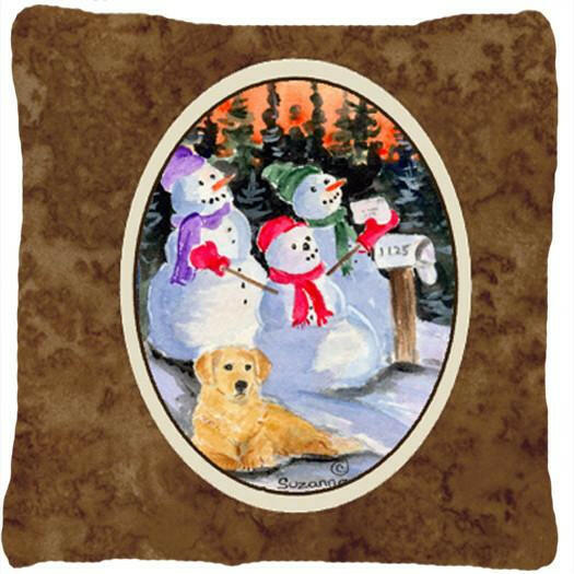 Snowman with Golden Retriever Decorative   Canvas Fabric Pillow by Caroline&#39;s Treasures
