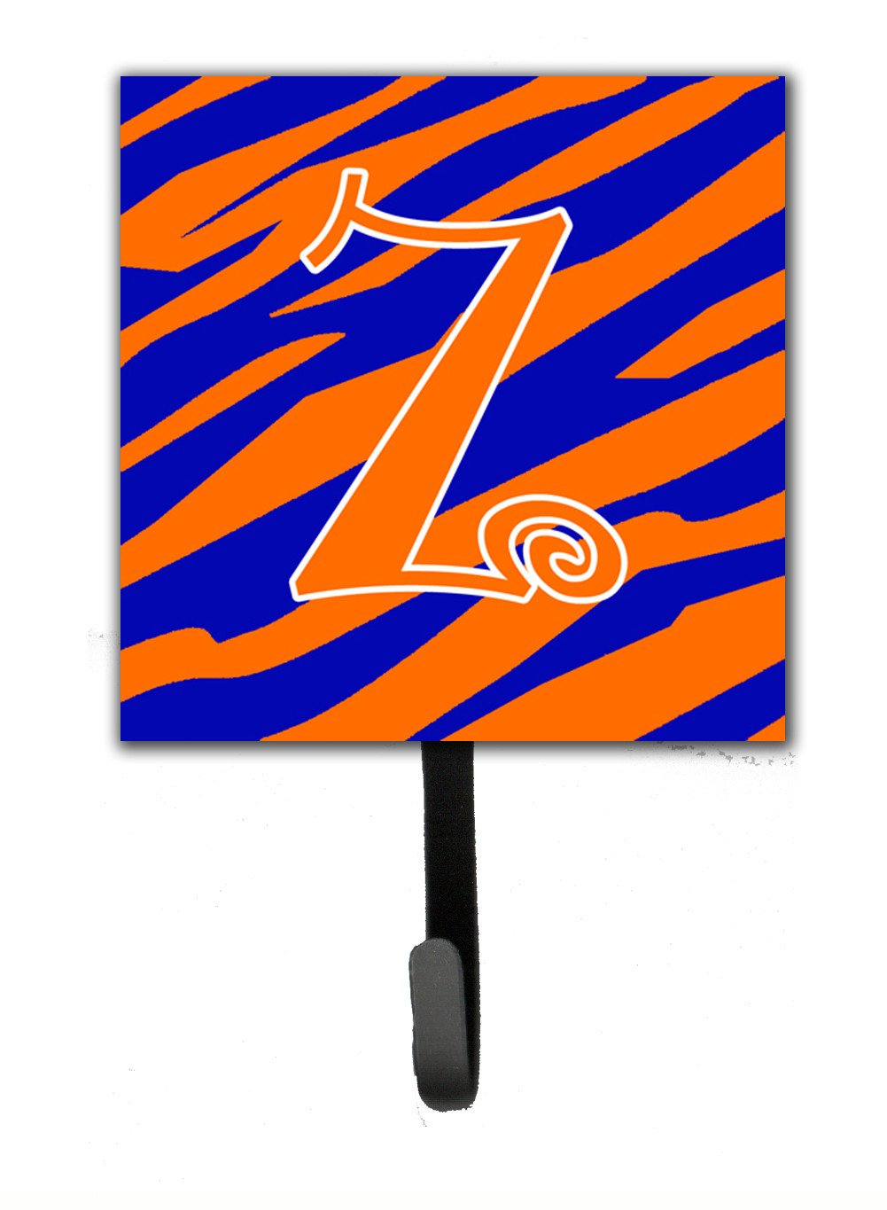 Letter Z Initial Tiger Stripe Blue and Orange Leash Holder or Key Hook by Caroline's Treasures