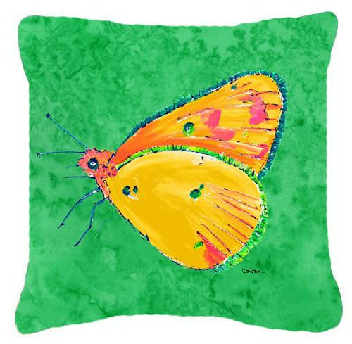 Butterfly Orange on Green   Canvas Fabric Decorative Pillow - the-store.com