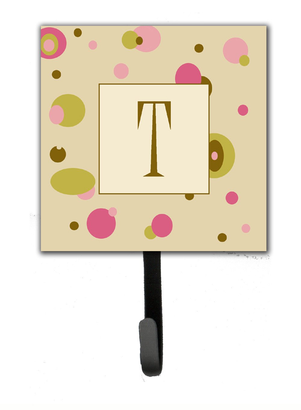 Letter T Initial Monogram - Tan Dots Leash Holder or Key Hook by Caroline&#39;s Treasures