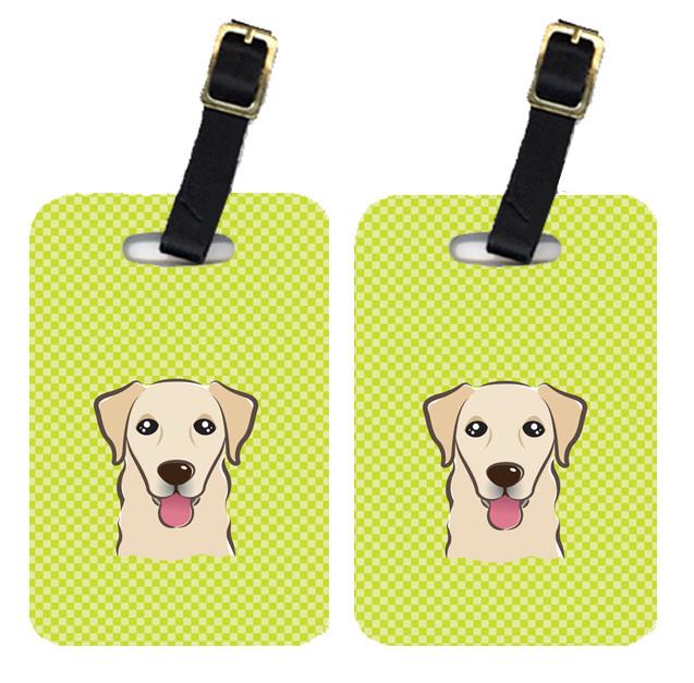 Pair of Checkerboard Lime Green Golden Retriever Luggage Tags BB1314BT by Caroline&#39;s Treasures