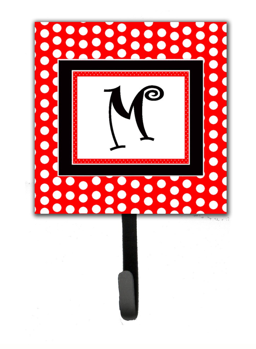 Letter M Initial Monogram - Red Black Polka Dots Leash Holder or Key Hook by Caroline's Treasures