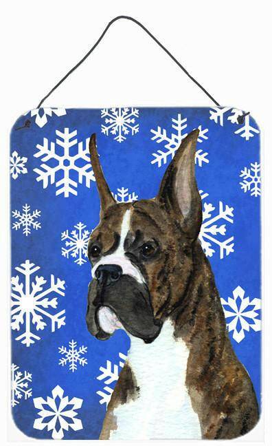 Boxer Winter Snowflakes Holiday Aluminium Metal Wall or Door Hanging Prints by Caroline&#39;s Treasures