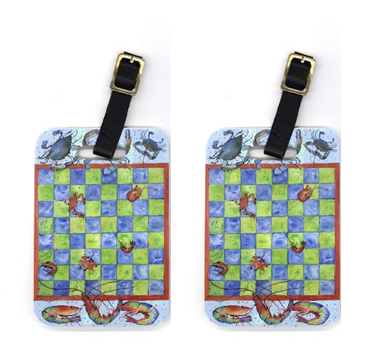 Pair of Crab and Shrimp Checkerboard Luggage Tags by Caroline&#39;s Treasures