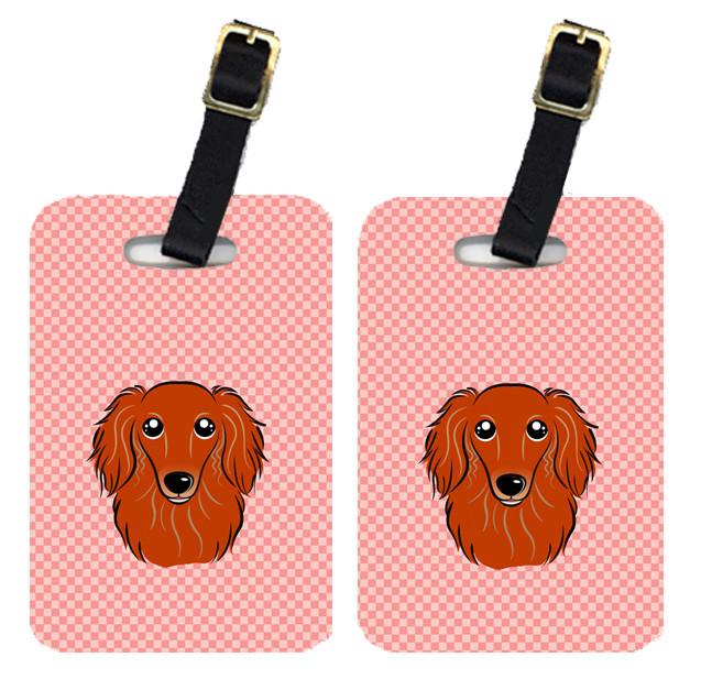 Pair of Checkerboard Pink Longhair Red Dachshund Luggage Tags BB1214BT by Caroline&#39;s Treasures