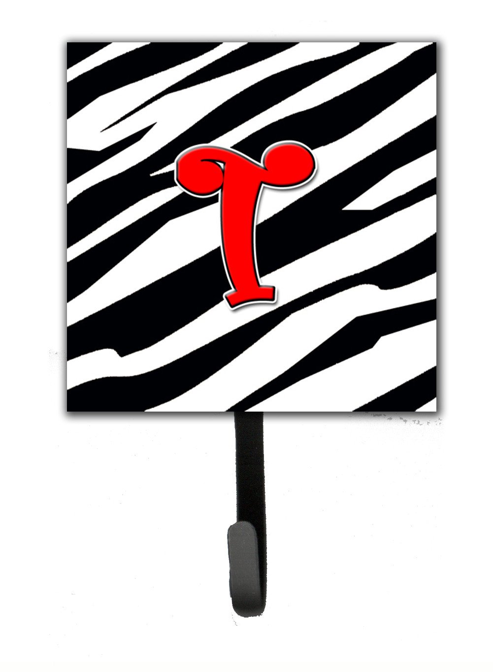Letter T Initial Monogram - Zebra Red Leash Holder or Key Hook by Caroline's Treasures