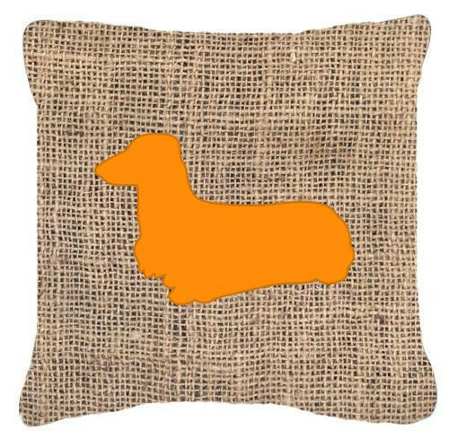 Dachshund Burlap and Orange   Canvas Fabric Decorative Pillow BB1078 - the-store.com