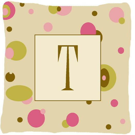 Letter T Initial Monogram - Tan Dots Decorative   Canvas Fabric Pillow - the-store.com