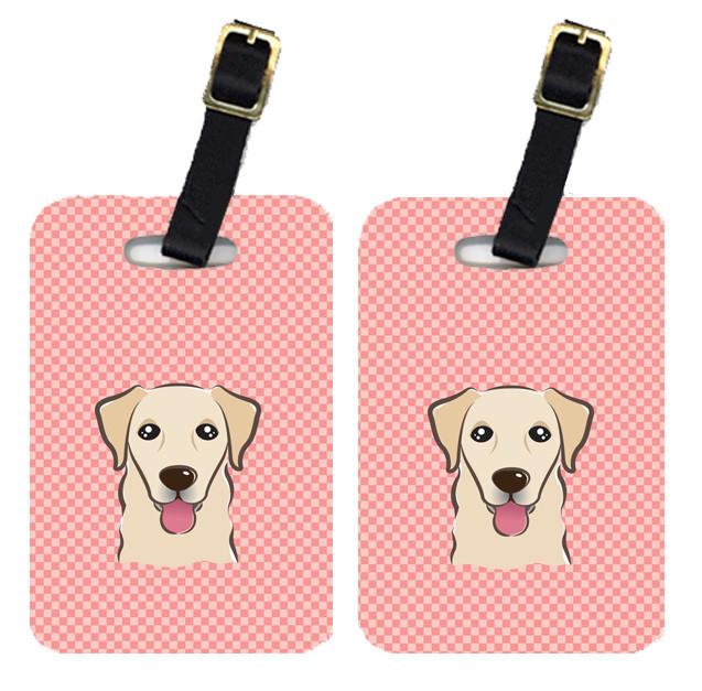 Pair of Checkerboard Pink Golden Retriever Luggage Tags BB1252BT by Caroline&#39;s Treasures