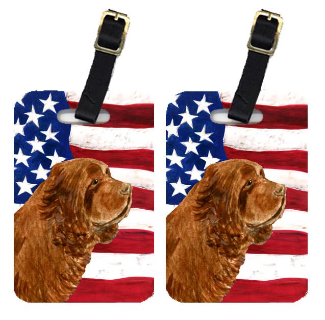 Pair of USA American Flag with Sussex Spaniel Luggage Tags SS4037BT by Caroline&#39;s Treasures
