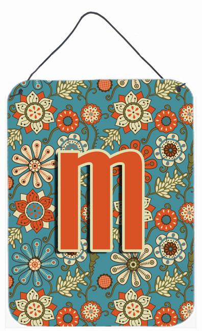 Letter M Flowers Retro Blue Wall or Door Hanging Prints CJ2012-MDS1216 by Caroline's Treasures