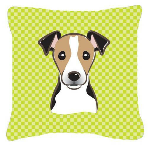 Checkerboard Lime Green Jack Russell Terrier Canvas Fabric Decorative Pillow BB1323PW1414 - the-store.com