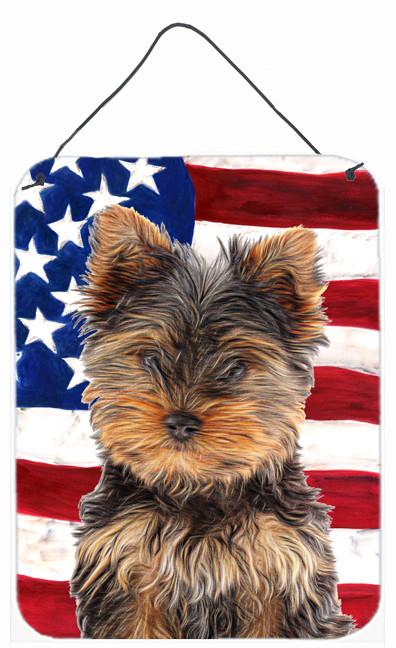 USA American Flag with Yorkie Puppy / Yorkshire Terrier Wall or Door Hanging Prints KJ1160DS1216 by Caroline&#39;s Treasures