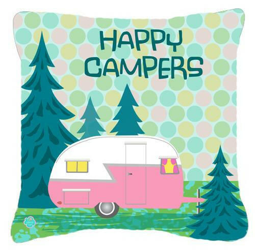 Happy Campers Glamping Trailer Fabric Decorative Pillow VHA3004PW1414 by Caroline&#39;s Treasures