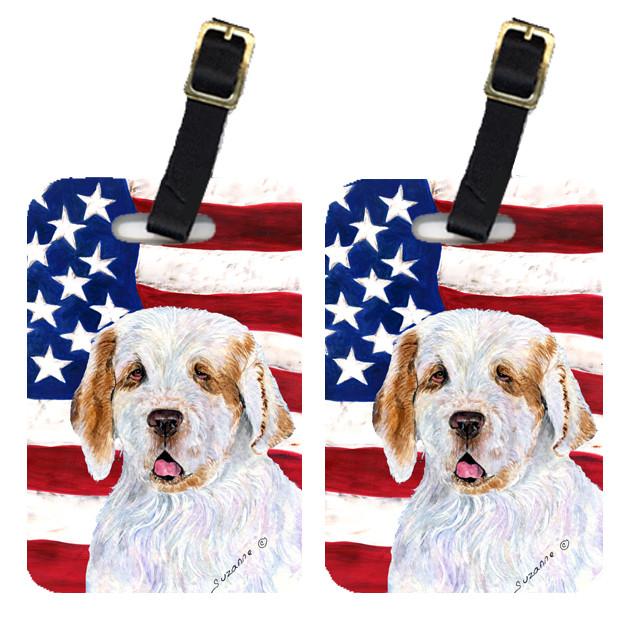 Pair of USA American Flag with Clumber Spaniel Luggage Tags SS4027BT by Caroline&#39;s Treasures