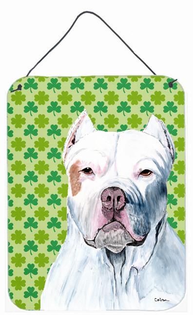 Pit Bull St. Patrick&#39;s Day Shamrock Portrait Wall or Door Hanging Prints by Caroline&#39;s Treasures