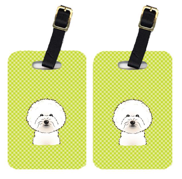 Pair of Checkerboard Lime Green Bichon Frise Luggage Tags BB1279BT by Caroline&#39;s Treasures