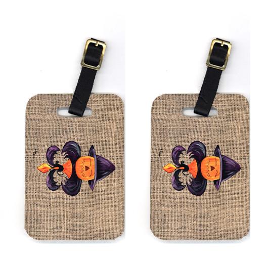 Pair of Halloween Pumpkin Bat Fleur de lis Luggage Tags by Caroline's Treasures