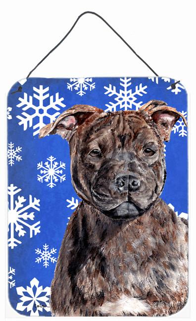 Staffordshire Bull Terrier Staffie Winter Snowflakes Wall or Door Hanging Prints SC9777DS1216 by Caroline&#39;s Treasures
