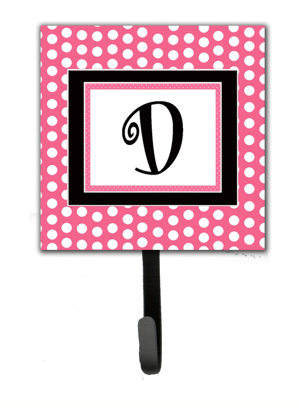 Letter D Initial Monogram - Pink Black Polka Dots Leash Holder or Key Hook by Caroline's Treasures