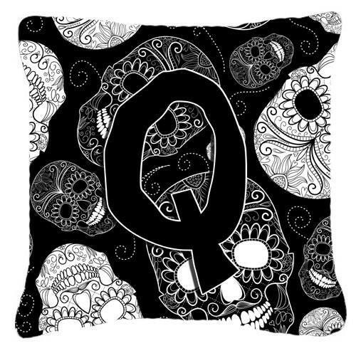 Letter Q Day of the Dead Skulls Black Canvas Fabric Decorative Pillow CJ2008-QPW1414 by Caroline's Treasures