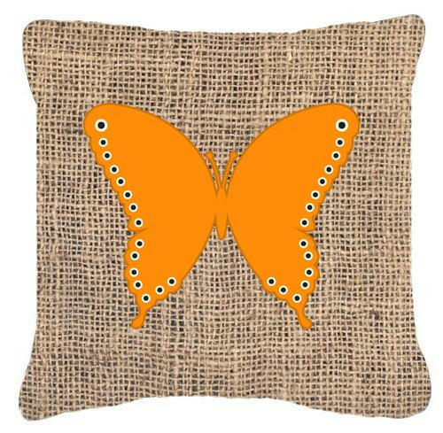 Butterfly Burlap and Orange   Canvas Fabric Decorative Pillow BB1036 - the-store.com