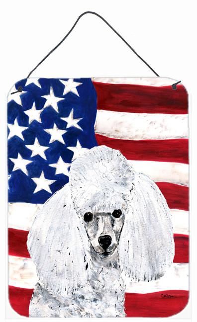 White Toy Poodle with American Flag USA Wall or Door Hanging Prints SC9629DS1216 by Caroline's Treasures
