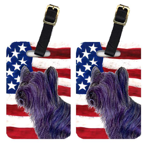 Pair of USA American Flag with Skye Terrier Luggage Tags SS4219BT by Caroline&#39;s Treasures
