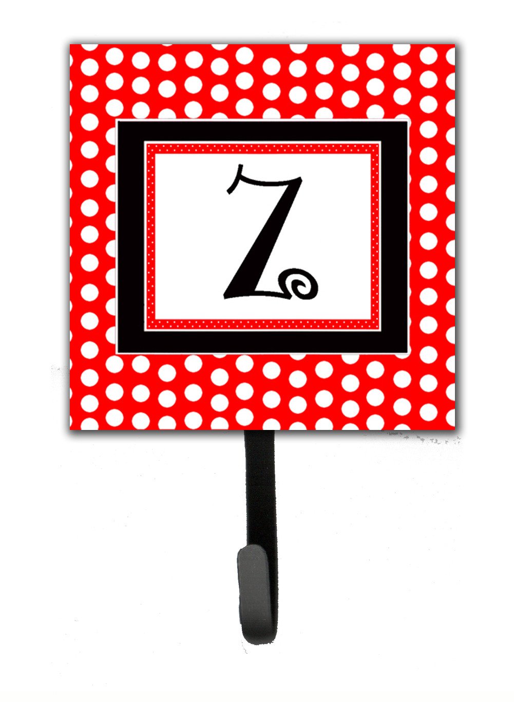 Letter Z Initial Monogram - Red Black Polka Dots Leash Holder or Key Hook by Caroline&#39;s Treasures
