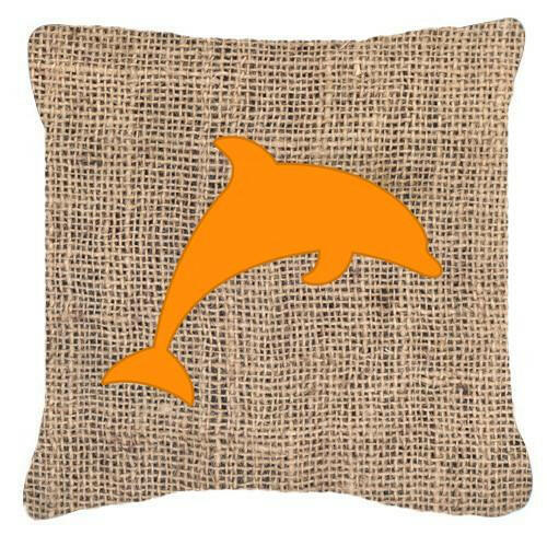 Dolphin Burlap and Orange   Canvas Fabric Decorative Pillow BB1025 - the-store.com