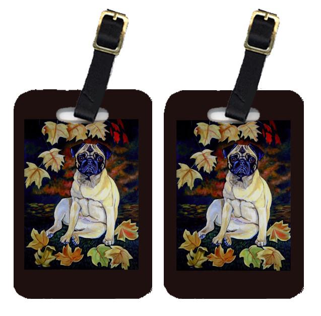 Pair of 2 Old Fawn Pug in fall leaves Luggage Tags by Caroline&#39;s Treasures