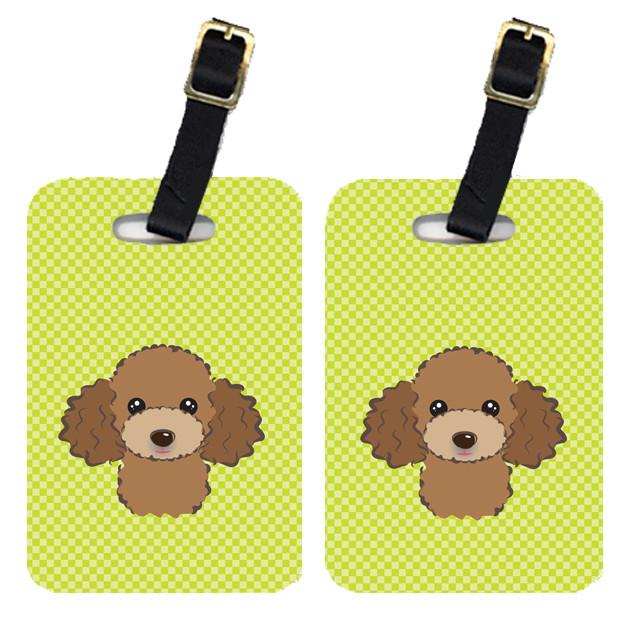 Pair of Checkerboard Lime Green Chocolate Brown Poodle Luggage Tags BB1318BT by Caroline&#39;s Treasures