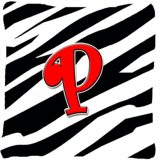 Monogram Initial P Zebra Red Decorative   Canvas Fabric Pillow CJ1024 - the-store.com