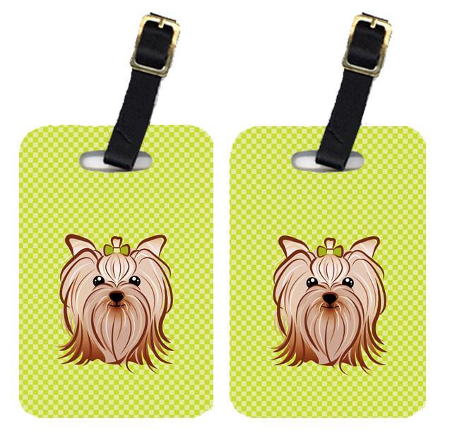 Pair of Checkerboard Lime Green Yorkie Yorkshire Terrier Luggage Tags BB1266BT by Caroline&#39;s Treasures