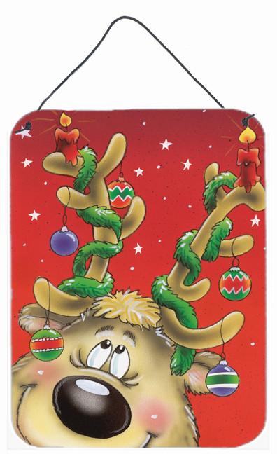Comic Reindeer with Decorated Antlers Wall or Door Hanging Prints AAH7206DS1216 by Caroline's Treasures