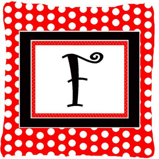 Letter F Initial Monogram Red Black Polka Dots Decorative Canvas Fabric Pillow - the-store.com