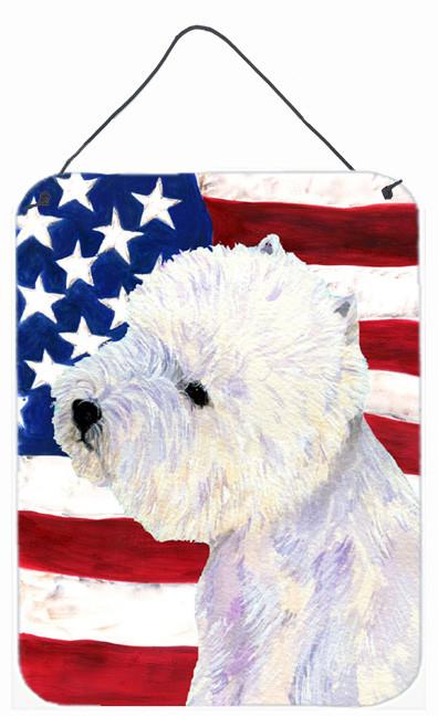 USA American Flag with Westie Aluminium Metal Wall or Door Hanging Prints by Caroline&#39;s Treasures
