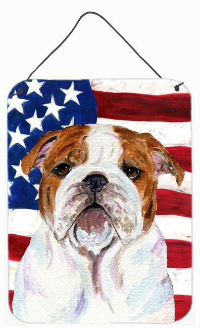 USA American Flag with Bulldog English Wall or Door Hanging Prints by Caroline&#39;s Treasures