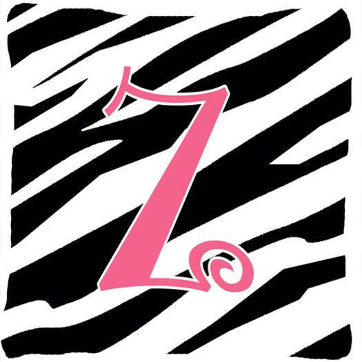 Monogram Initial Z Zebra Stripe and Pink Decorative Canvas Fabric Pillow CJ1037 - the-store.com
