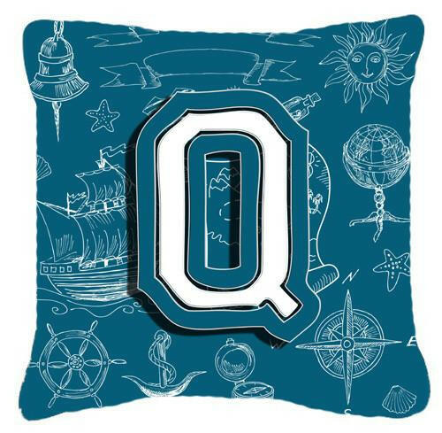 Letter Q Sea Doodles Initial Alphabet Canvas Fabric Decorative Pillow CJ2014-QPW1414 by Caroline&#39;s Treasures