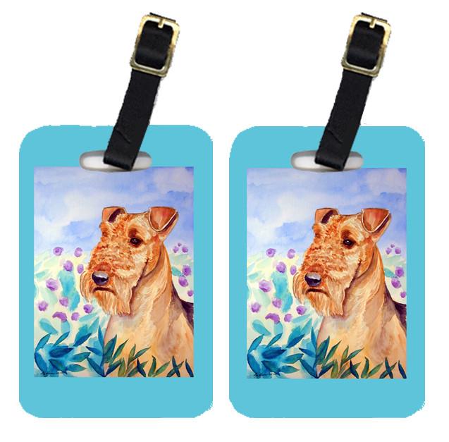 Pair of 2 Airedale Terrier in Flowers Luggage Tags by Caroline&#39;s Treasures