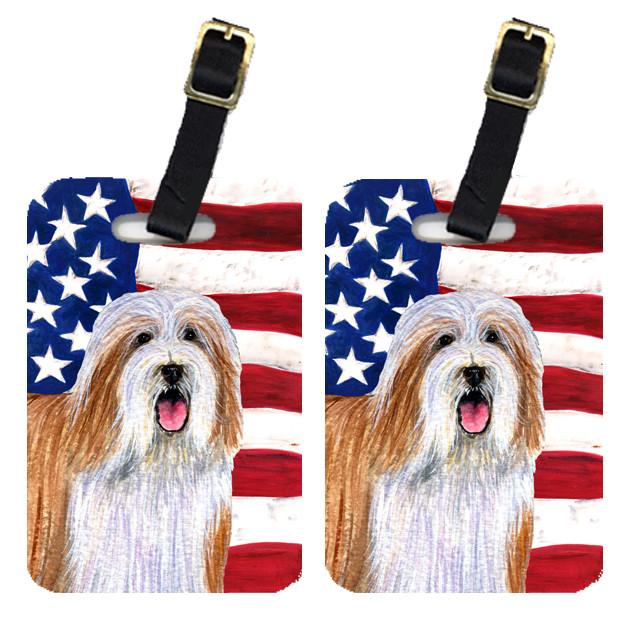 Pair of USA American Flag with Bearded Collie Luggage Tags SS4245BT by Caroline&#39;s Treasures