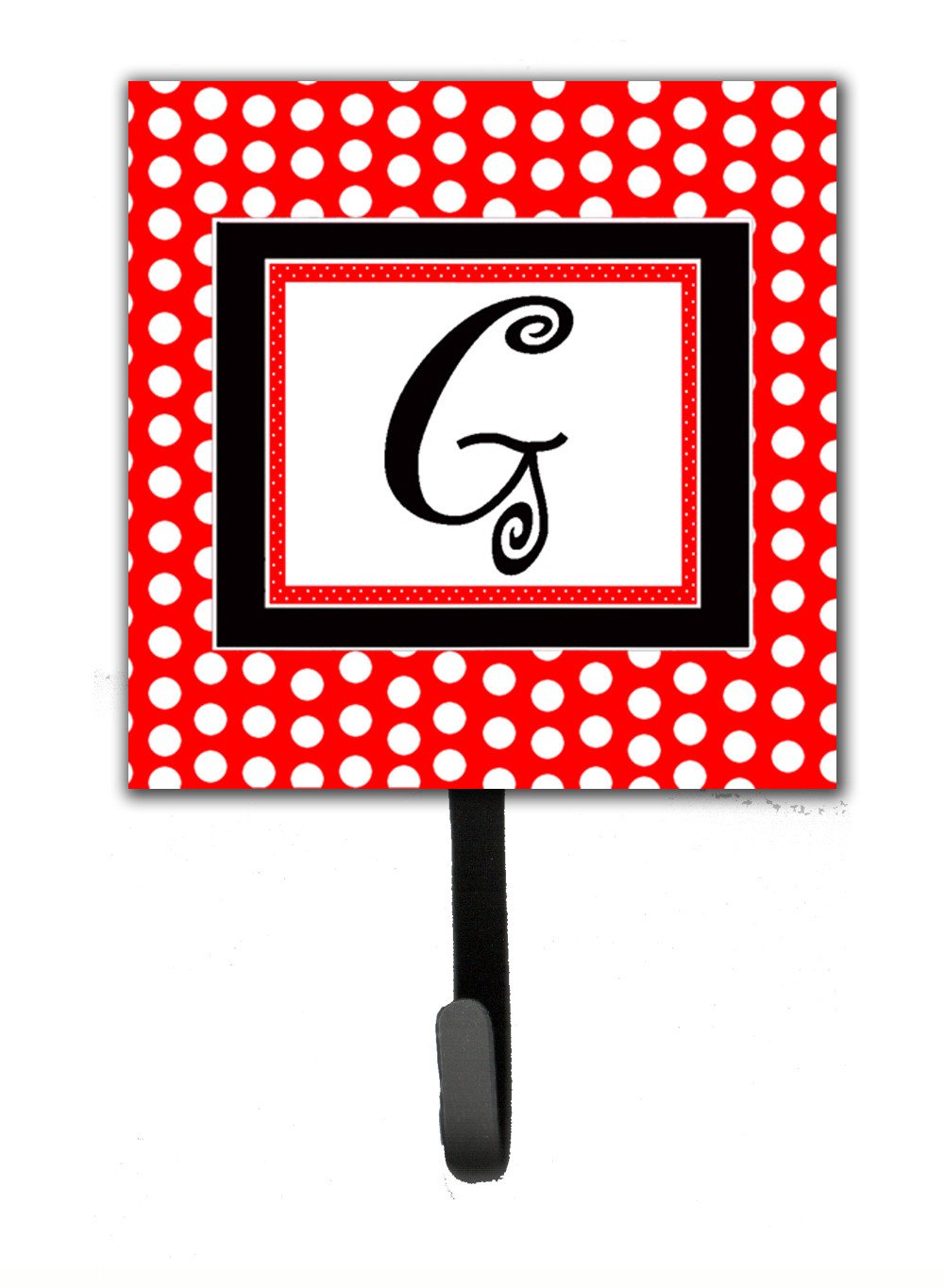 Letter G Initial Monogram - Red Black Polka Dots Leash Holder or Key Hook by Caroline&#39;s Treasures