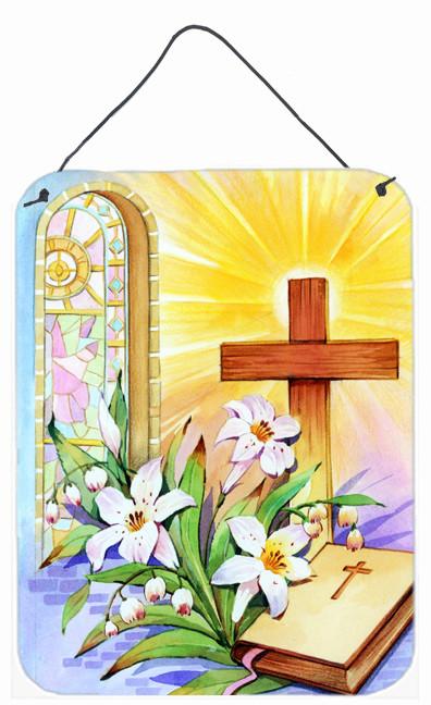 Easter Cross and Bible in Stain Glass Window Wall or Door Hanging Prints APH5433DS1216 by Caroline&#39;s Treasures