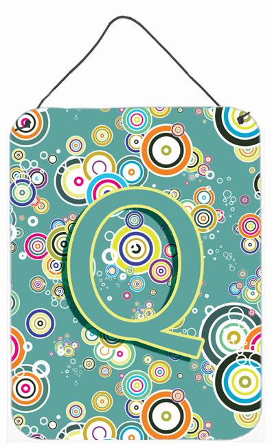 Letter Q Circle Circle Teal Initial Alphabet Wall or Door Hanging Prints CJ2015-QDS1216 by Caroline&#39;s Treasures