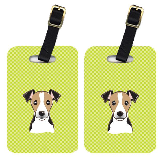 Pair of Checkerboard Lime Green Jack Russell Terrier Luggage Tags BB1323BT by Caroline&#39;s Treasures