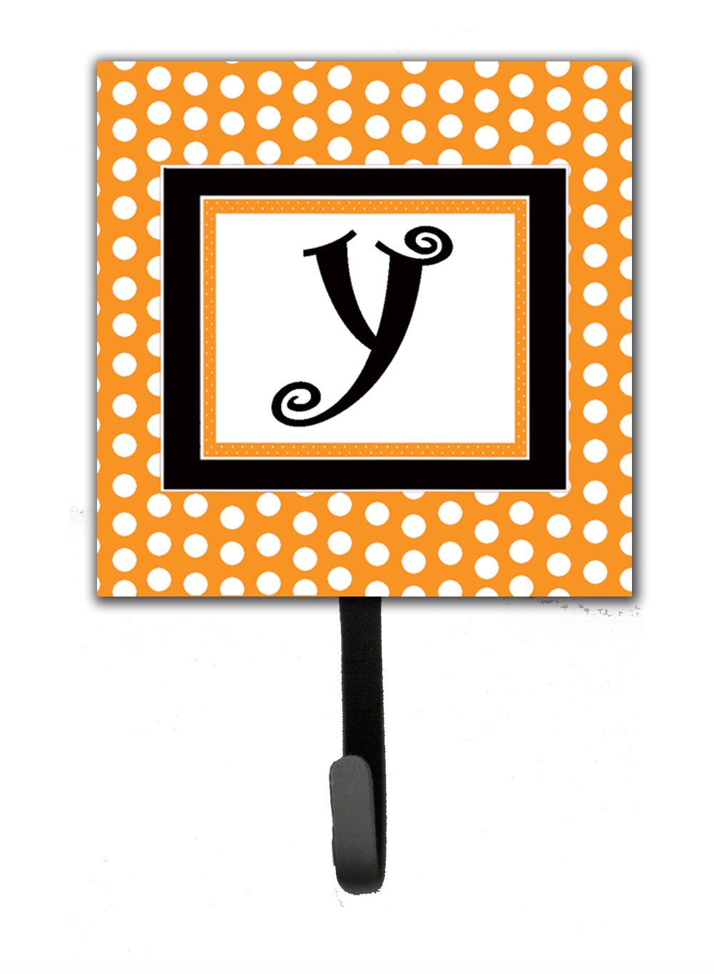 Letter Y Initial Monogram - Orange Polkadots Leash Holder or Key Hook by Caroline&#39;s Treasures