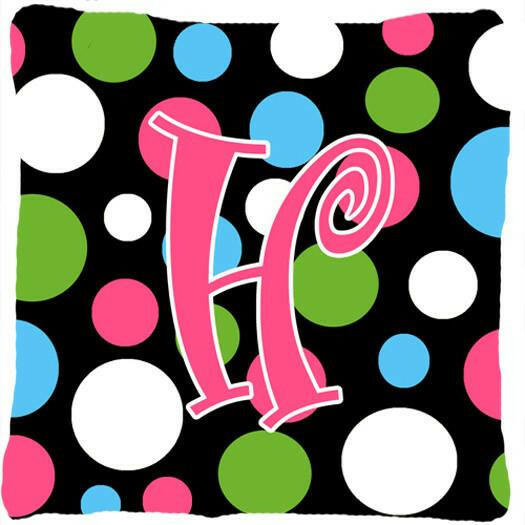 Monogram Initial H Polkadots and Pink Decorative   Canvas Fabric Pillow CJ1038 - the-store.com